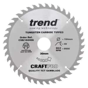 Trend CRAFTPRO Wood Cutting Saw Blade 184mm 40T 30mm