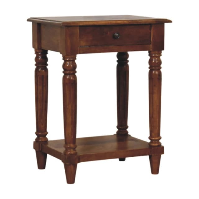 Artisan Furniture Artisan Furniture Solid Wood Turned Legs Chestnut Side Table, 1 Drawer and 1 Lower Shelf, Dark Brown