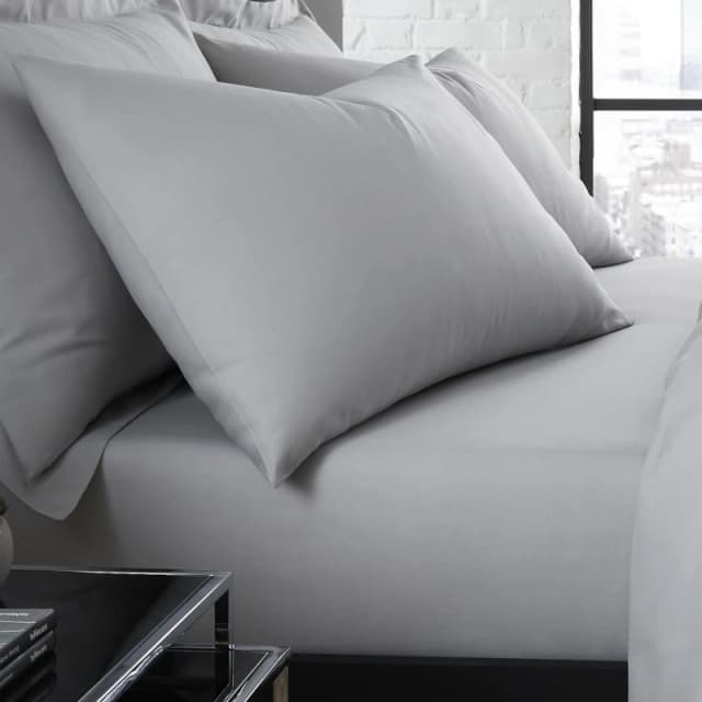 Serene 'Plain Dyed' Soft Touch Pair of Housewife Pillowcases Silver