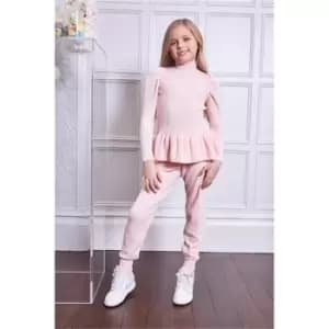 I Saw It First Pink Girls Puff Sleeve Knitted Set - Pink