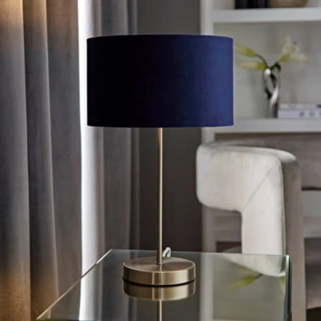 ValueLights ValueLights Charlie Chrome Stem Table Lamp Light with Velvet Shade in Navy Size: 10" Navy 10" Unisex 5059406035814
