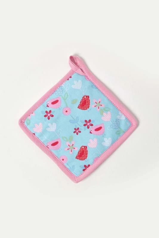 Homescapes Birds and Flowers Pink Cotton Pot Holder Blue unisex