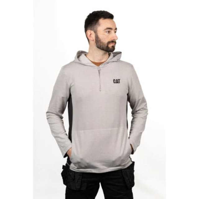 CAT Workwear Mens Coolmax Quarter Zip Wicking Hoodie S - Chest 35-37' (89-94cm) heather grey CAT809-DKHEA-S