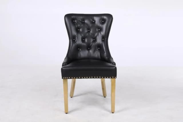 Modernique Modernique Set of 2 Luna Leather Aire Dining Chairs with Knocker, Stud and Golden Legs in Black One Size Unisex 5061017321484