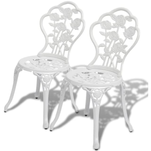 vidaXL 2 pcs Bistro Chairs Outdoor Patio Dining Chairs White Cast Aluminium