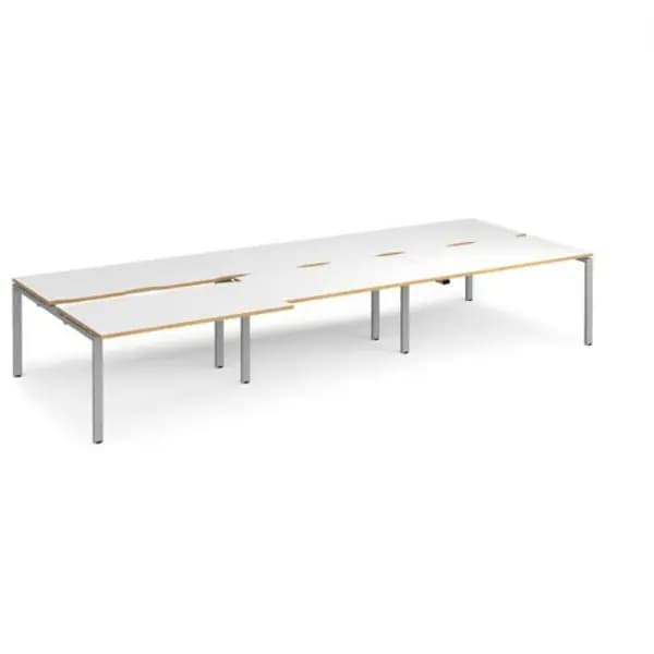 Adapt Bench Desk 6 Person Rectangular Desks 4200mm With Sliding Tops White/Oak Tops With Silver Frames 1600mm Depth Adapt White/Oak STE4216-S-