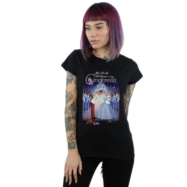 Disney Cinderella Collage Poster Cotton T-Shirt Black female
