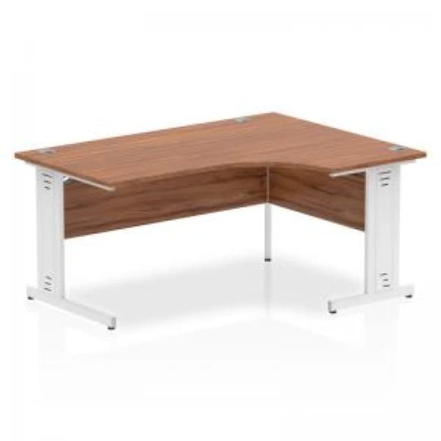 Dynamic Impulse 1600mm Right Crescent Desk Walnut Top White Cable...
