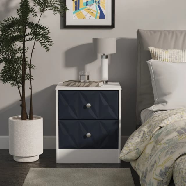 San Jose Ready Assembled Matt Indigo & White 2 Drawer Bedside Chest (H)521mm (W)450mm (D)395mm