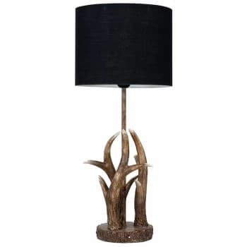 Caribou Antler Table Lamp In A Natural Finish + Small Drum Shade - Black