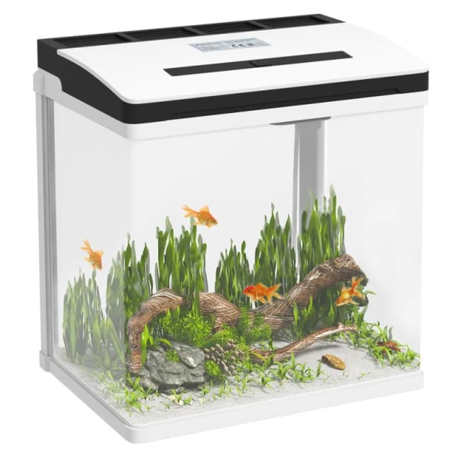 PawHut Aquarium 13L Glass Fish Tank w/ Filter, LED Lighting, White D61-004V70WT