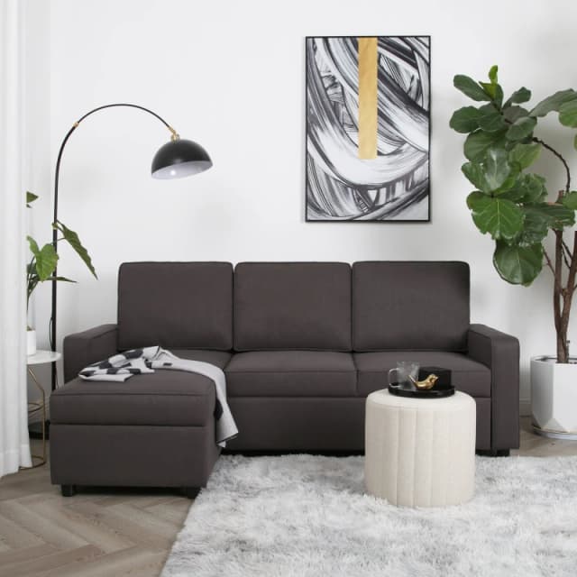 Home Garden Direct Selene - Corner Sofa Bed in Linen - Pull-out Sofa - Dark Grey Size: 2.1m Dark Grey Unisex 2.1m