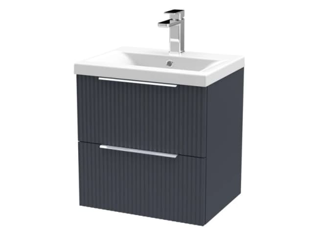 Balterley Fluted Wall Hung 2 Drawer Vanity Basin Unit & Basin 500mm - Dark Grey Grey Unisex