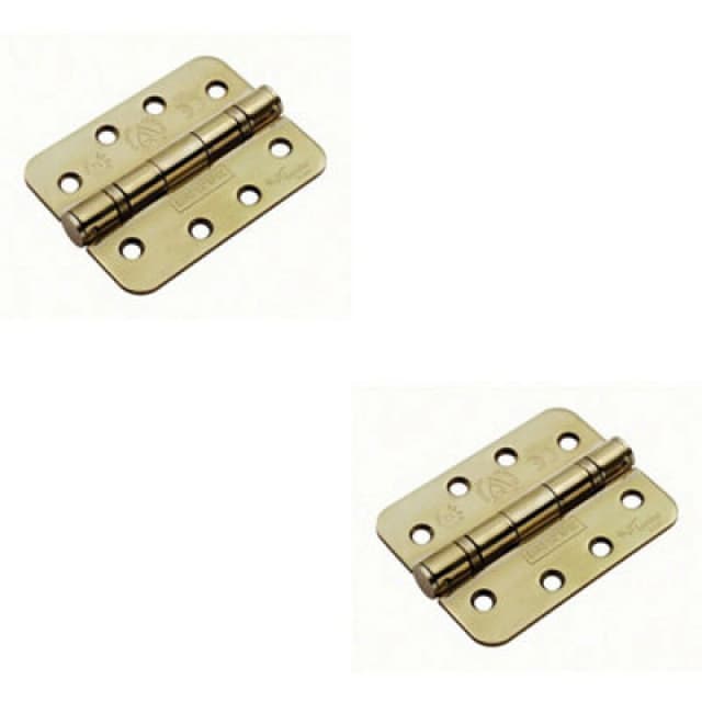 Loops 2x PAIR 102 x 76 x 3mm Ball Bearing Hinge Rounded Stainless Brass Interior Door Metallics