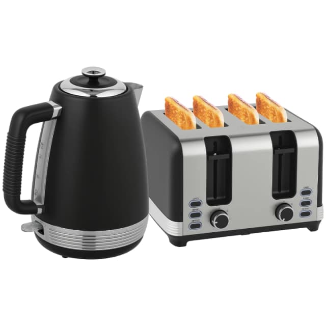 HOMCOM HOMCOM 1.7L 3000W Quick Boil Kettle and 4 Slice Toaster Set Crumb Tray Black One Size Unisex 5063603170964