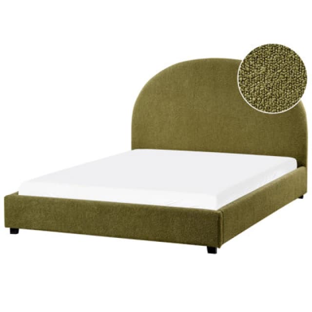 Beliani Bed Boucle Vaucluse 140 X 200 Cm (Eu Double) Olive Green