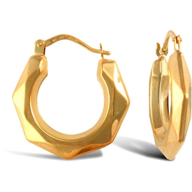 Jewelco London 9ct Gold Faceted Donut Creole Earrings - JER759B Gold female