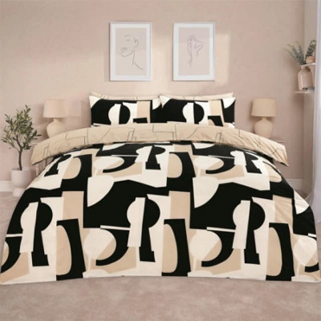 OHS OHS Geometric Duvet Cover Pillowcase Bedding Set Shapes Quilt in Black Size: Double Black Double Unisex 5027434170746