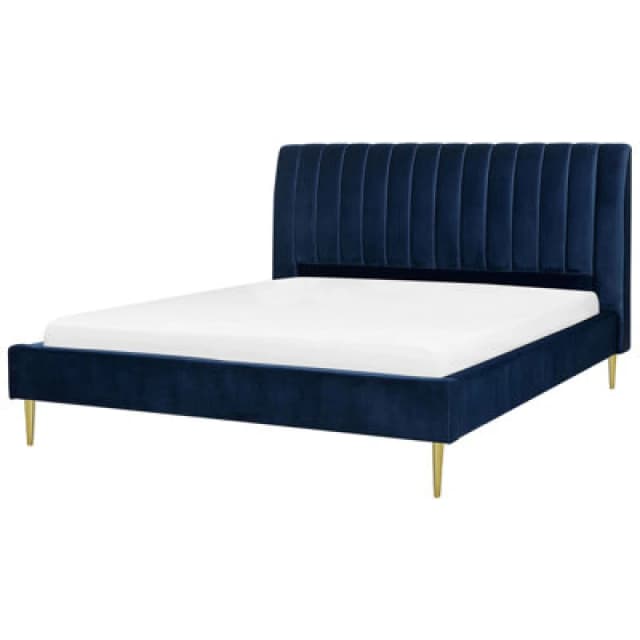 Beliani Bed Velvet Marville 180 X 200 Cm (Eu Super King) Navy Blue