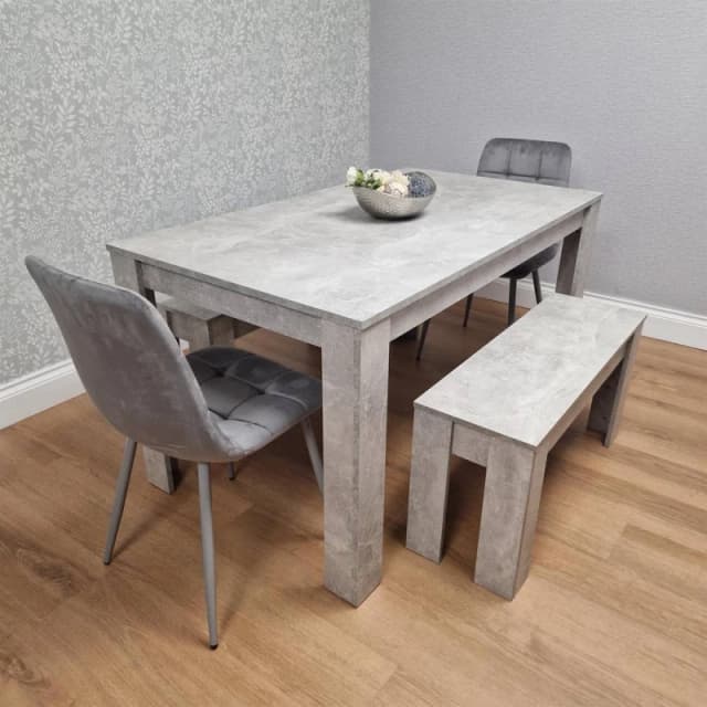 KOSY KOALA Wooden Grey Dining Table Set with 2 Grey Chairs & 2 Benches Modern Dining Furniture Set Grey Unisex