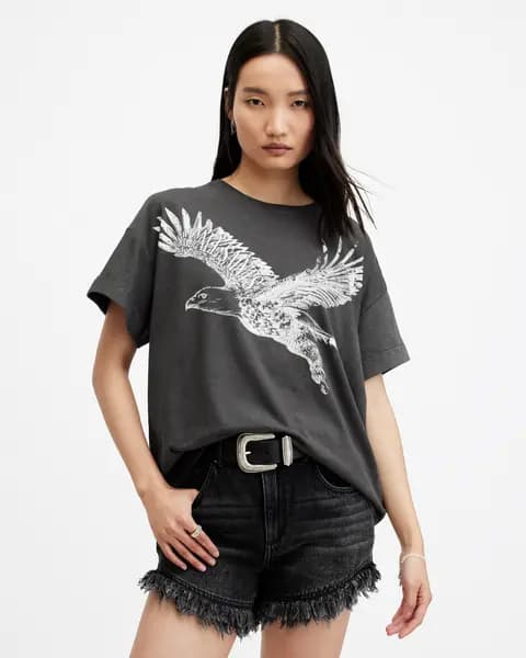 AllSaints Flite Briar Eagle Logo Acid Wash T-Shirt