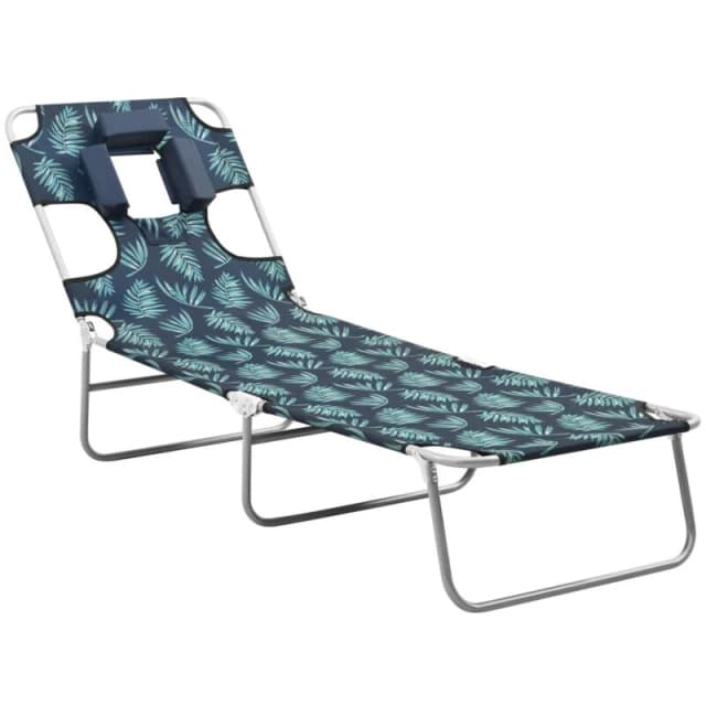 VIDAXL Folding Sun Lounger with Head Cushion Steel Leaves Print Vidaxl 8720286072844