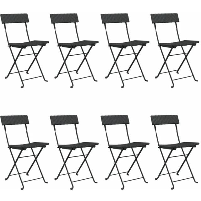 VIDAXL Folding Bistro Chairs 8 pcs Black Poly Rattan and Steel Vidaxl 8720845666095