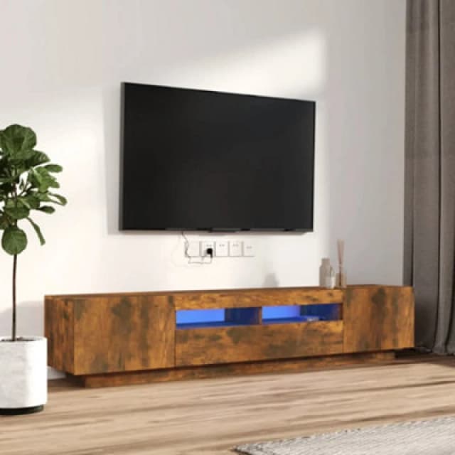 Vidaxl 2 Piece TV Cabinet Set With LED Lights Smoked Oak Engineered Wood