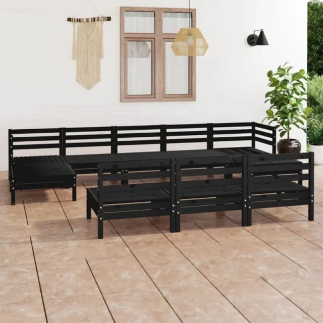 VIDAXL 10 Piece Garden Lounge Set Black Solid Wood Pine vidaXL 8720286691236