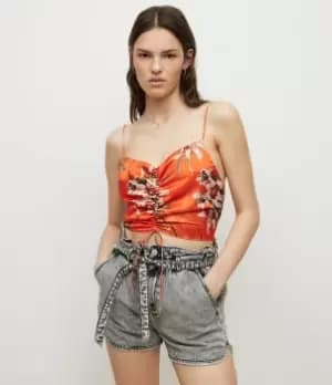 AllSaints Womens Alexia Dorada Silk Blend Top, Flame Orange, Size: 12