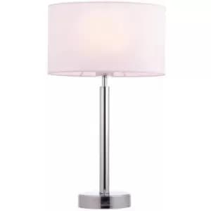 Table Lamp Chrome Plate & Vintage White Fabric 60W E27 Base & Shade e10607