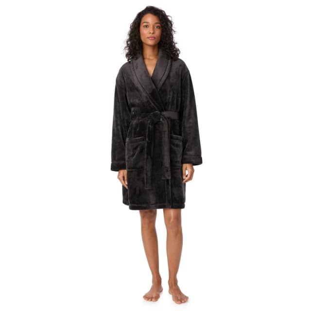 DKNY Womens Plush Relaxed Fit Dressing Gown Black female 8 (XS)