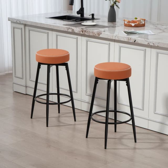 HOMCOM 360? Swivel Bar Stools Set of 2, PU Leather Barstools with Footrest, Brown 83A-329V70BN