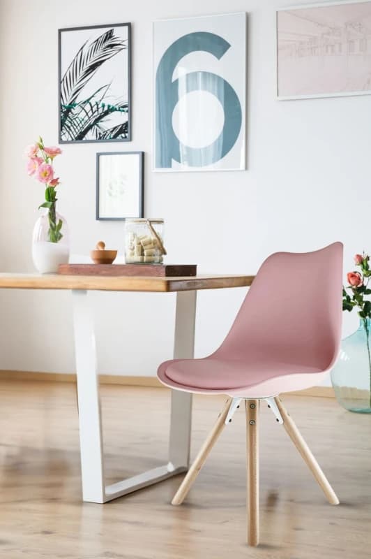 Fusion Living Soho Plastic Dining Chair with Pyramid Light Wood Legs Dusty Pink