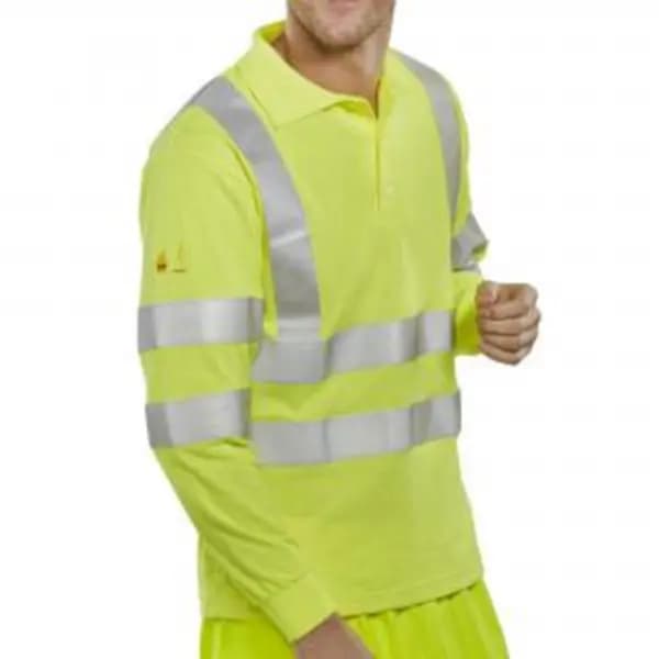 Beeswift Fire Retardant Hi-Vis Anti Static Polo Long Sleeved Saturn BESWCFRHVPSLSASXXXL
