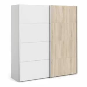 Verona Sliding Wardrobe 180Cm In White With White And Oak Effect Doors With 2 Shelves