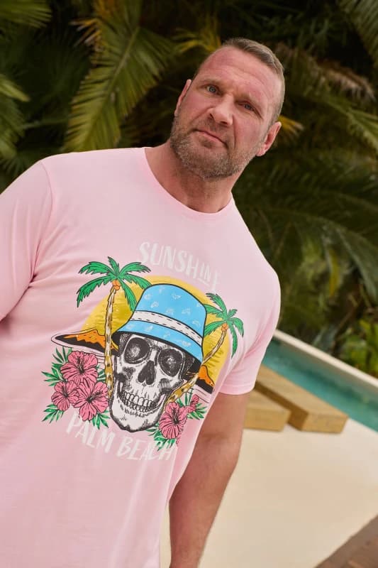 BadRhino Mens 'Sunshine Palm Beach' Graphic T-Shirt in Light Pink Size: 4XL Light Pink Male 4XL