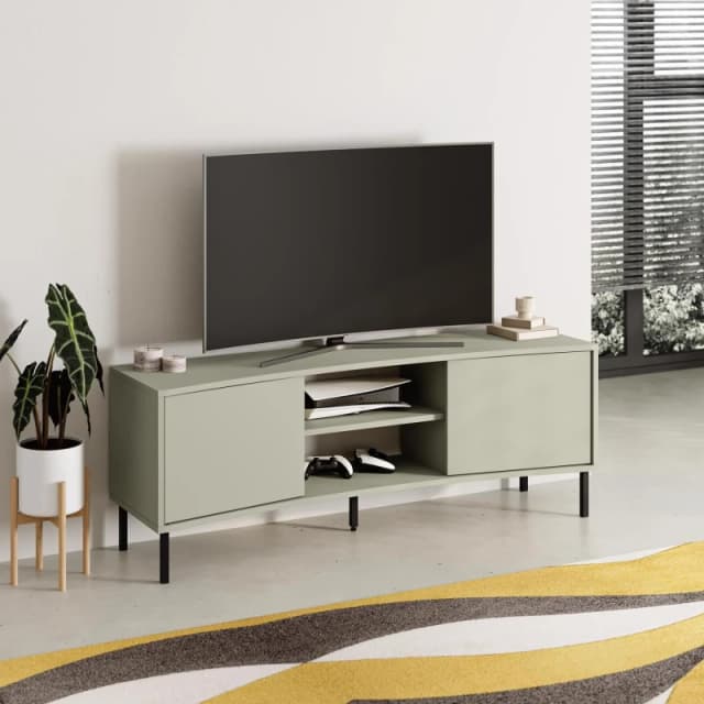FWStyle FWStyle 2 Door Ash Green Curved TV Unit Stand Green One Size Unisex 8683628019498