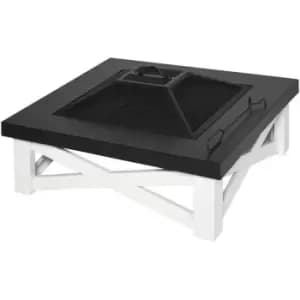 Outsunny - 86cm Square Garden Fire Pit Square Table w/ Poker Mesh Cover Log Grate