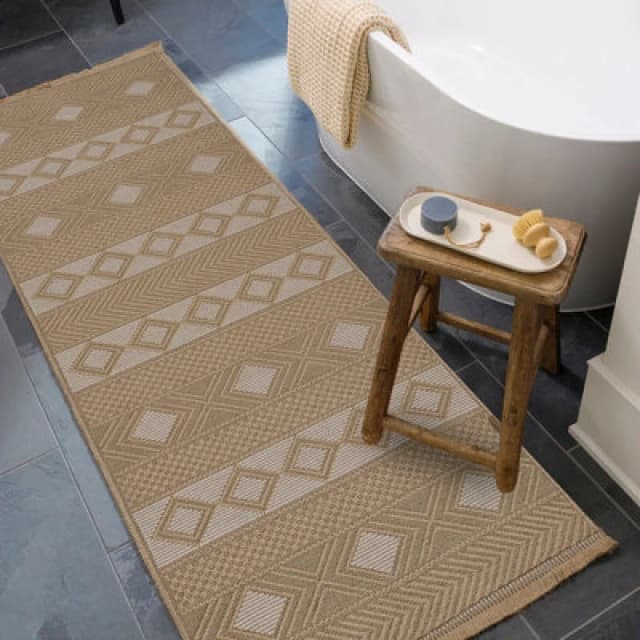 Livabliss Cottage Tan/cream Machine Washable Jute Parita Runner Rug 79 X 220 Cm - Easy Care, Ideal For Hallway Or Beside The Bed