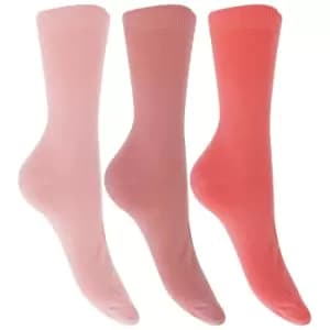 Womens/Ladies Extra Fine Silk Touch Bamboo Socks (3 Pairs) (UK 4-7 EUR 37-41) (Pink Shades)