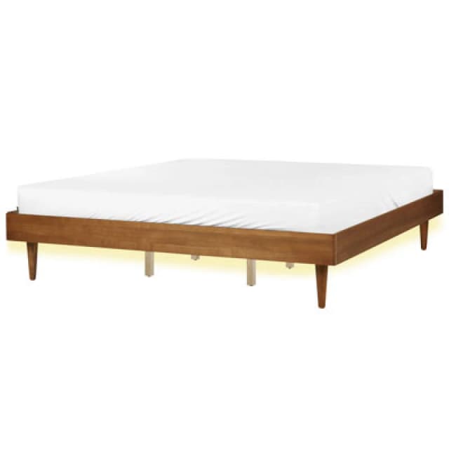 Beliani Bed With LED Toucy 180 X 200 Cm (Eu Super King) Brown Ash Wood