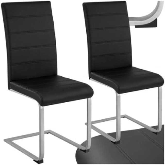 Tectake Set Of 2 Dining Chairs - Cantilevered, High Backrest, Flat Steel Frame - Black