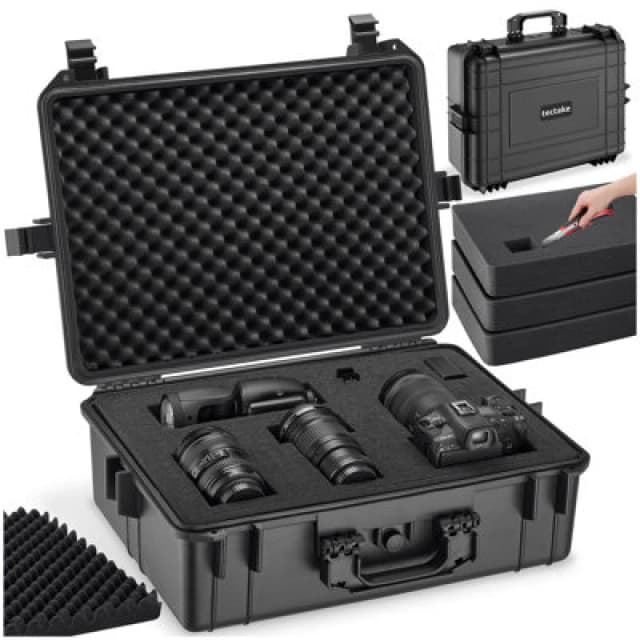 Tectake Camera Case - Abs Plastic Shell, 4 Thick Foam Inserts, Snap Closures, 35 Litres L - Black