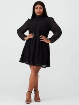 Oasis Curve Chiffon Sleeve Lace Dress - Black, Size Xxxl, Women