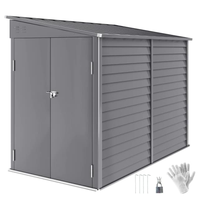 Outsunny 5 x 9ft Galvanised Metal Garden Shed with Foundation Kit, Grey 845-841V01GY