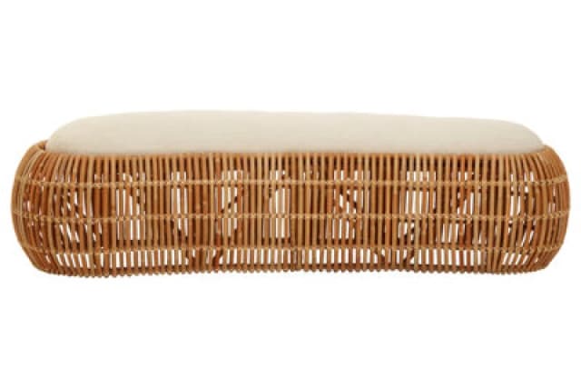 Premier Housewares Interiors By Premier Wide Rattan Bean Bench, Rattan Bean Stool For Home, Outdoor, Lounge, Living Room, Unique Curved Rattan Stool