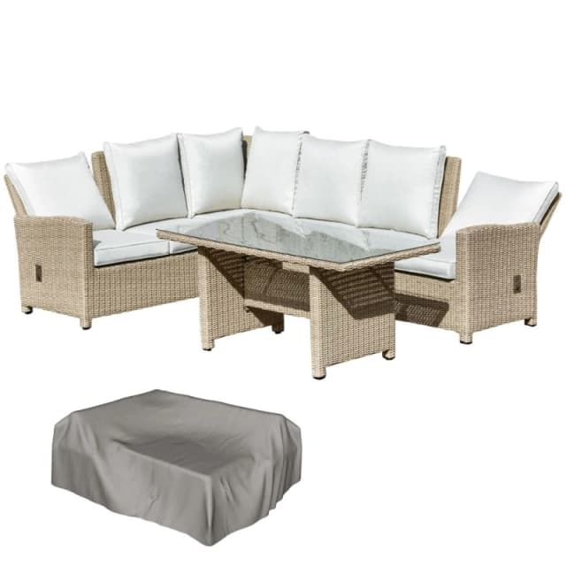 Outsunny 5 PCS Reclining PE Rattan Garden Dining Set Patio Outdoor Furniture w/ Cushions Cream