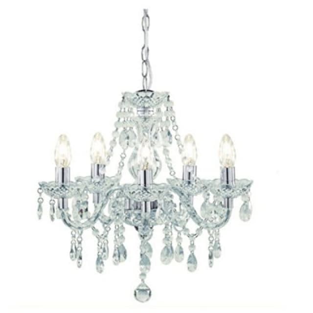 K Living Kliving Tuscany 5 Light Ceiling Light Acrylic Droplets Chandelier Clear