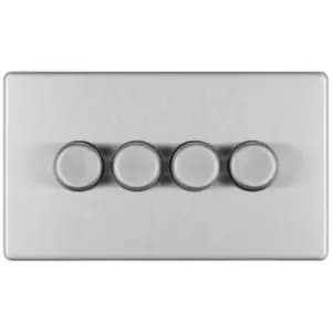 British General Nexus Screwless Flatplate 400 W 4 Gang 2-Way Push Dimmer Brushed Steel FBS84P-01